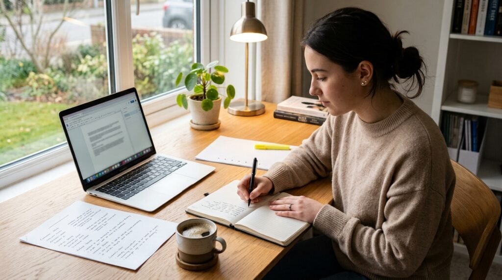 Beginner learning content writing basics and grammar skills
