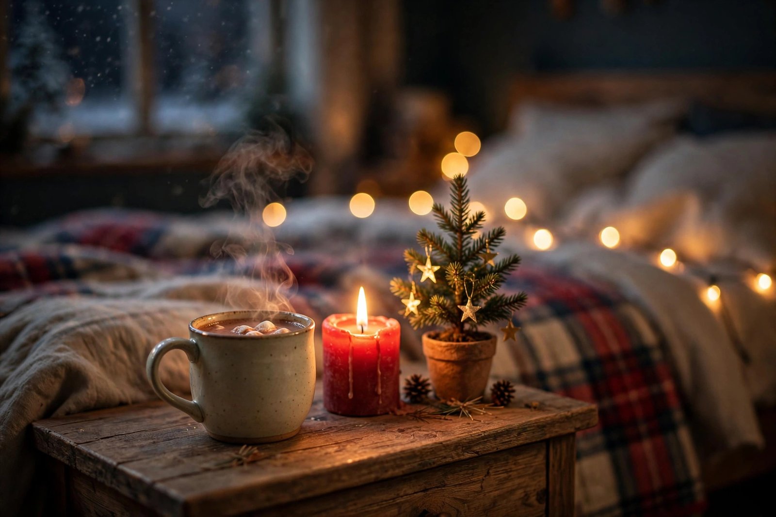 Cocoa and candle evening scene