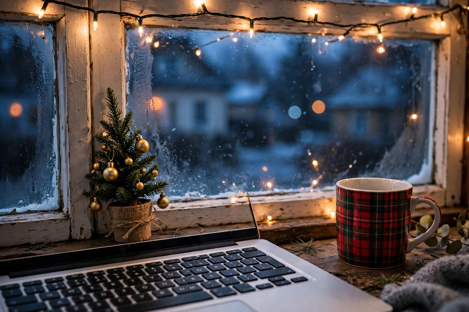 Christmas home office fairy lights